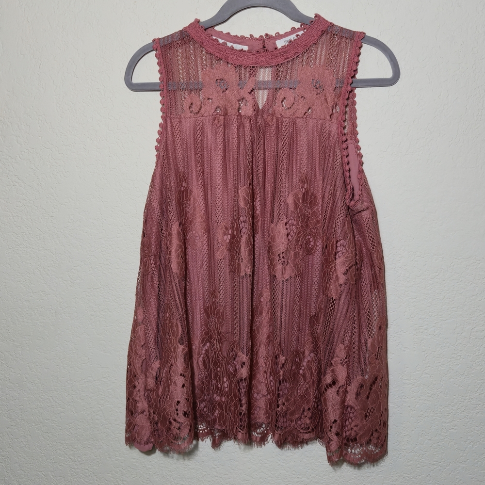 Taylor & Sage | Rose Pink Floral Lace Sleeveless Blouse - L